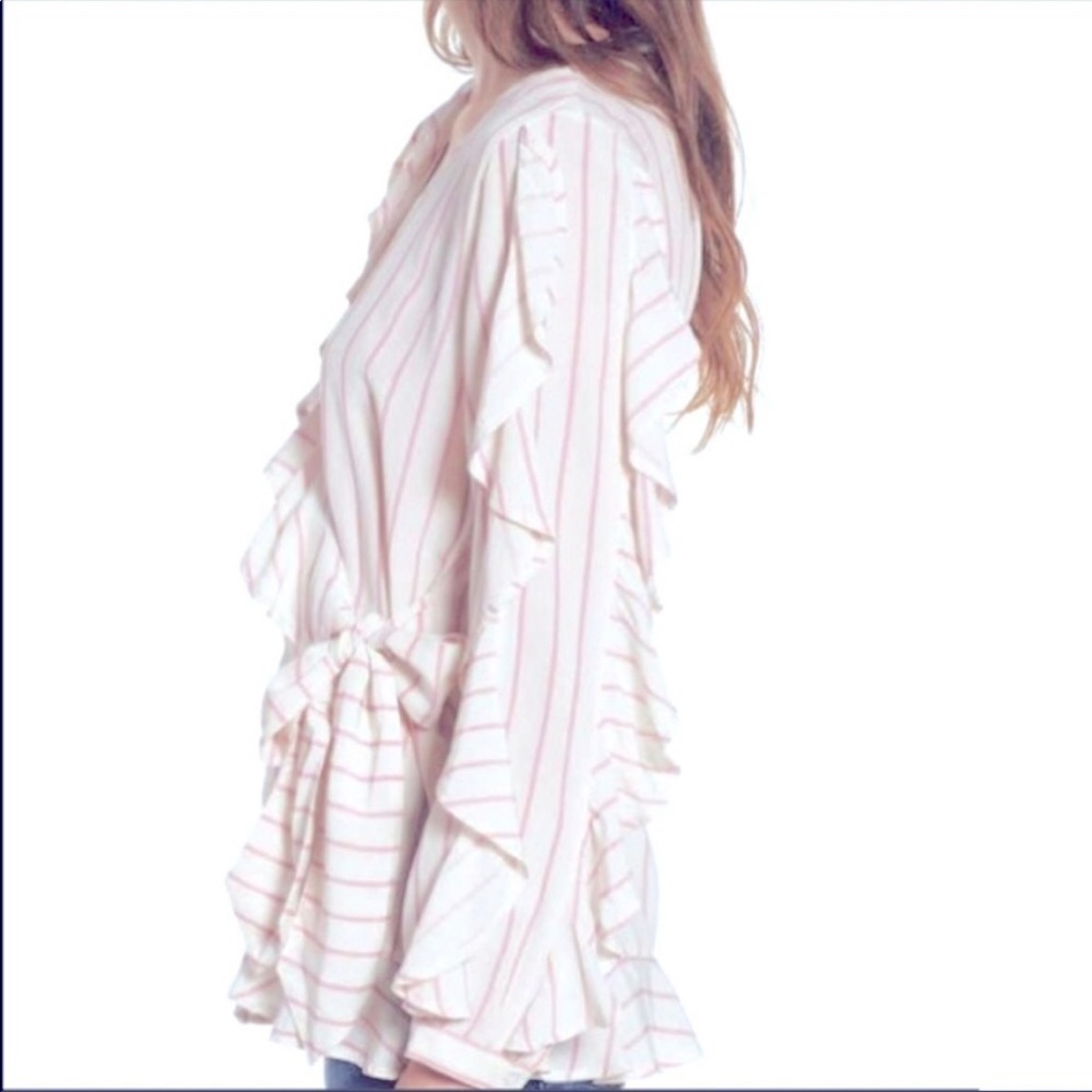 LEITH Ruffled Striped Long Sleeve Wrap Victorian Peasant Style Blouse - Picture 2 of 16